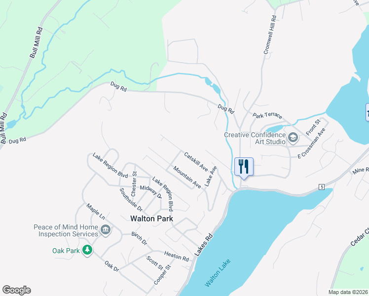 map of restaurants, bars, coffee shops, grocery stores, and more near 34 Catskill Avenue in Monroe