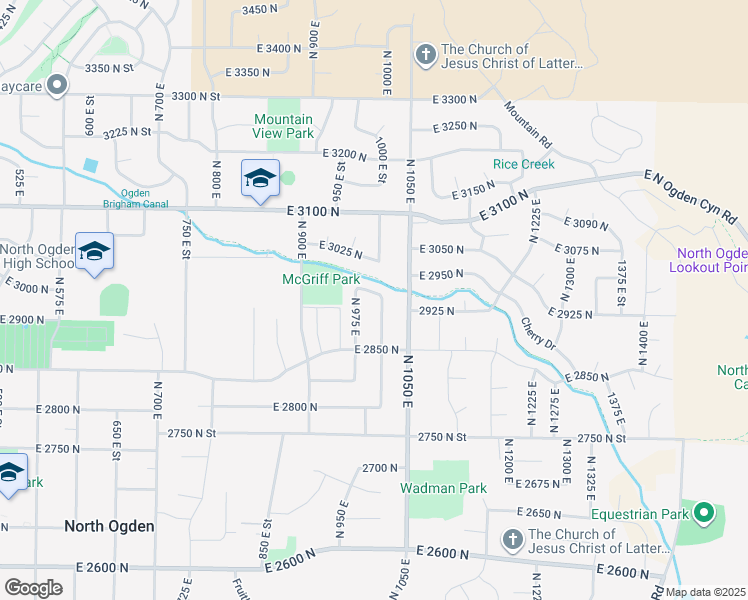 map of restaurants, bars, coffee shops, grocery stores, and more near 1019 East 2950 North in Ogden