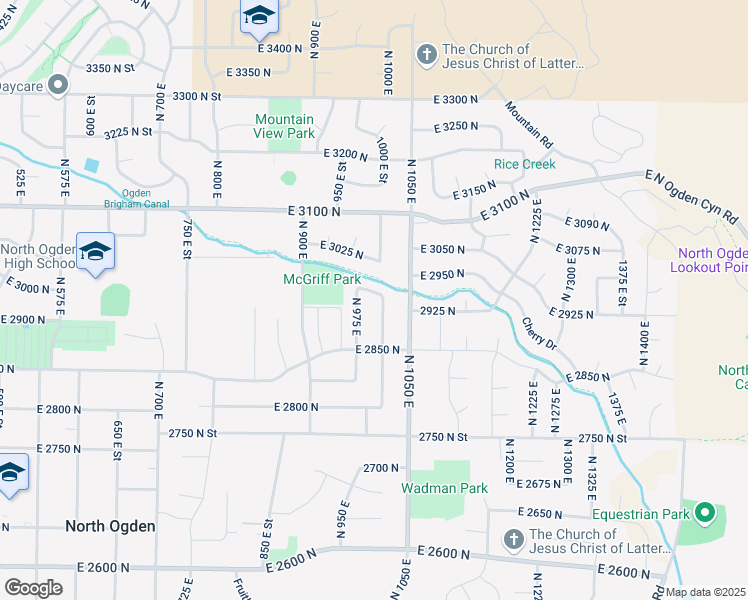 map of restaurants, bars, coffee shops, grocery stores, and more near 1019 East 2950 North in Ogden