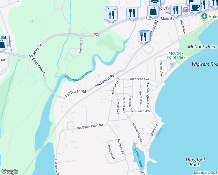 map of restaurants, bars, coffee shops, grocery stores, and more near 3 Burnap Road in East Lyme