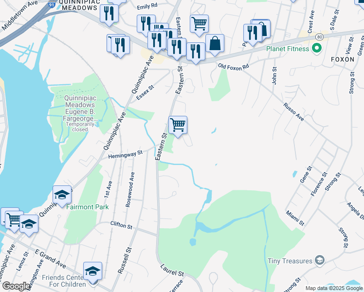 map of restaurants, bars, coffee shops, grocery stores, and more near 343 Eastern Street in New Haven