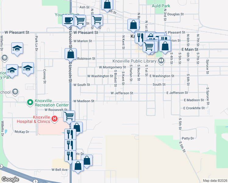 map of restaurants, bars, coffee shops, grocery stores, and more near 514 South Brobst Street in Knoxville