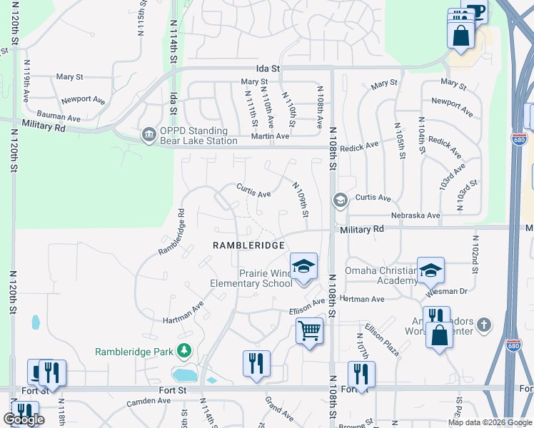 map of restaurants, bars, coffee shops, grocery stores, and more near 6213 North 111th Circle in Omaha