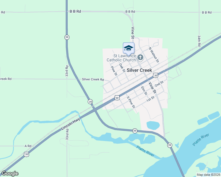 map of restaurants, bars, coffee shops, grocery stores, and more near 207 3rd Street in Silver Creek
