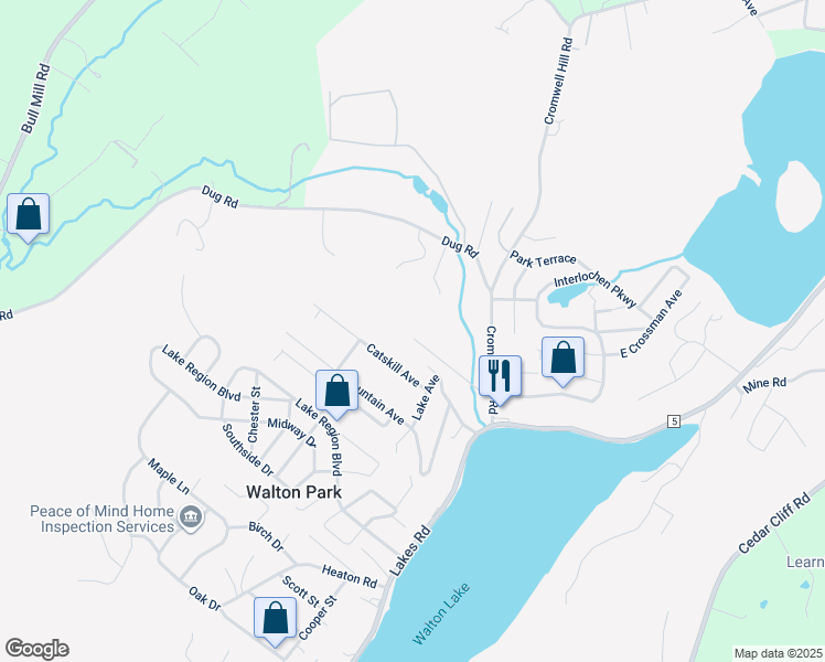 map of restaurants, bars, coffee shops, grocery stores, and more near 154 Walton Terrace in Monroe