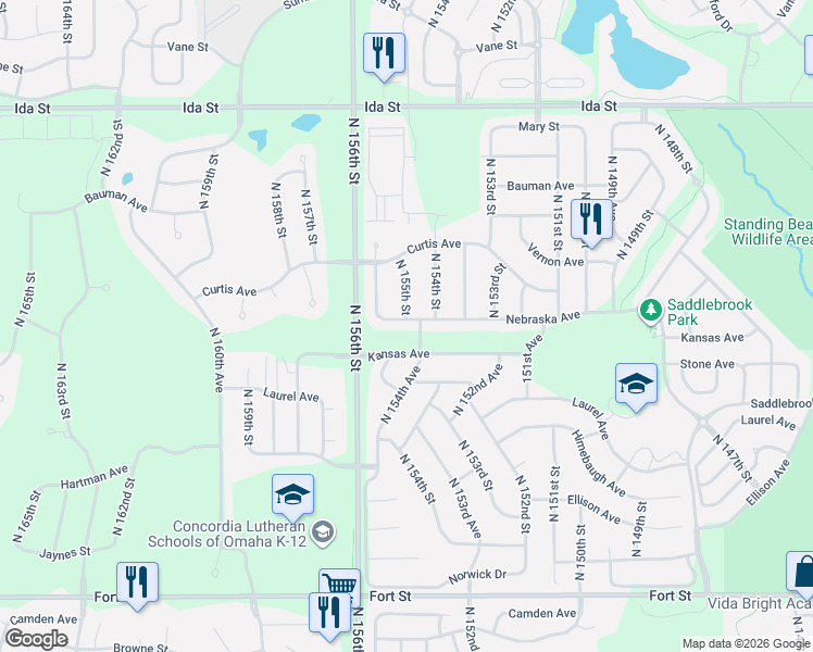 map of restaurants, bars, coffee shops, grocery stores, and more near 15455 Nebraska Avenue in Omaha