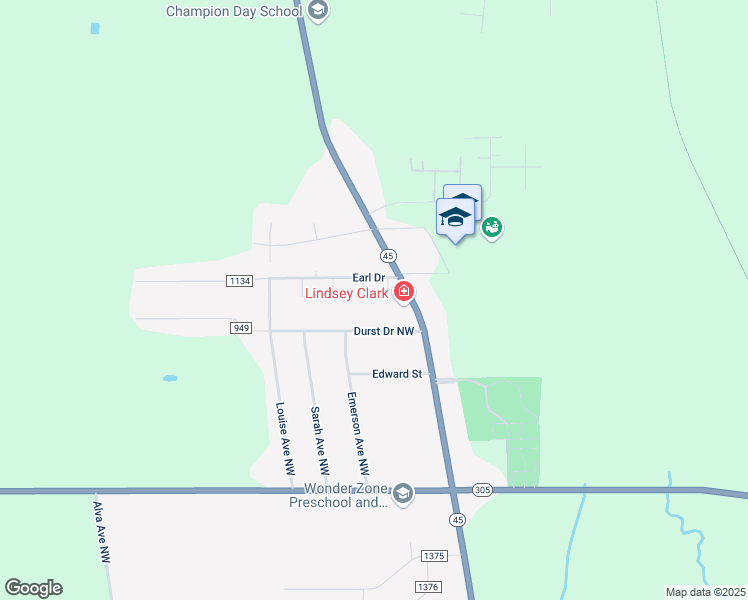 map of restaurants, bars, coffee shops, grocery stores, and more near 5930 Doris Jean Drive Northwest in Warren