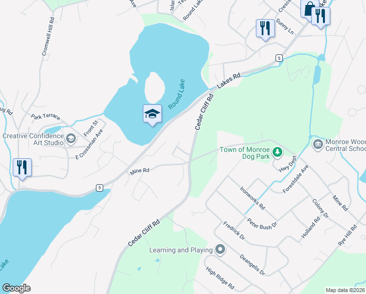map of restaurants, bars, coffee shops, grocery stores, and more near 255 Cedar Cliff Road in Monroe