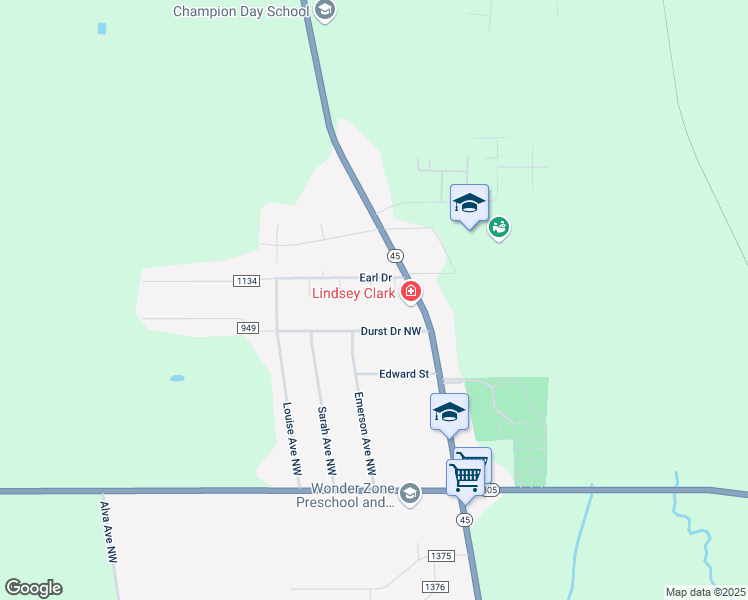 map of restaurants, bars, coffee shops, grocery stores, and more near 5930 Doris Jean Drive Northwest in Warren