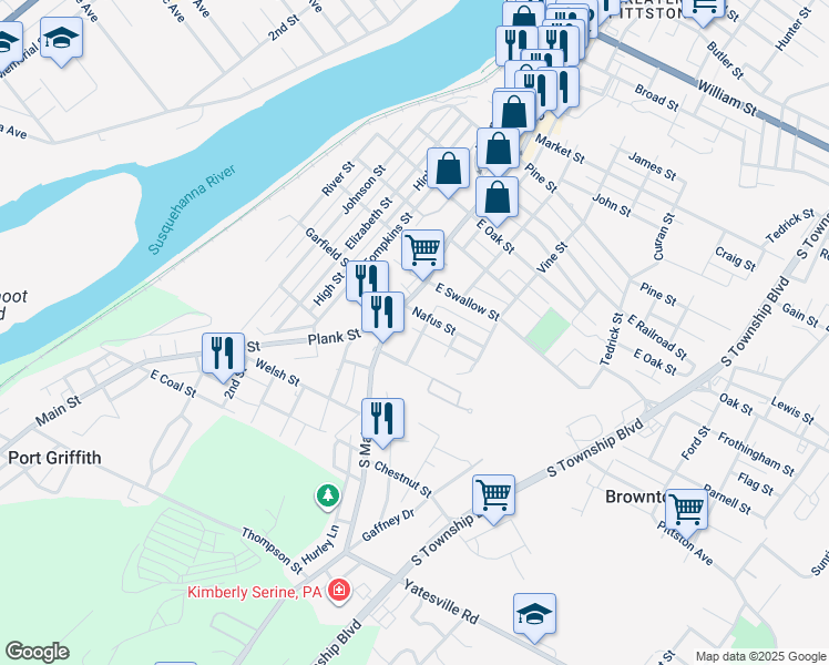 map of restaurants, bars, coffee shops, grocery stores, and more near 9 Landon Street in Pittston