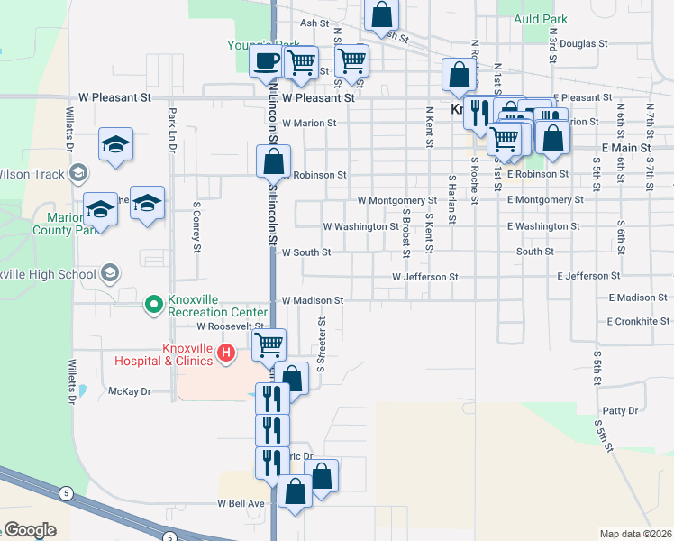 map of restaurants, bars, coffee shops, grocery stores, and more near 805 West Jefferson Street in Knoxville