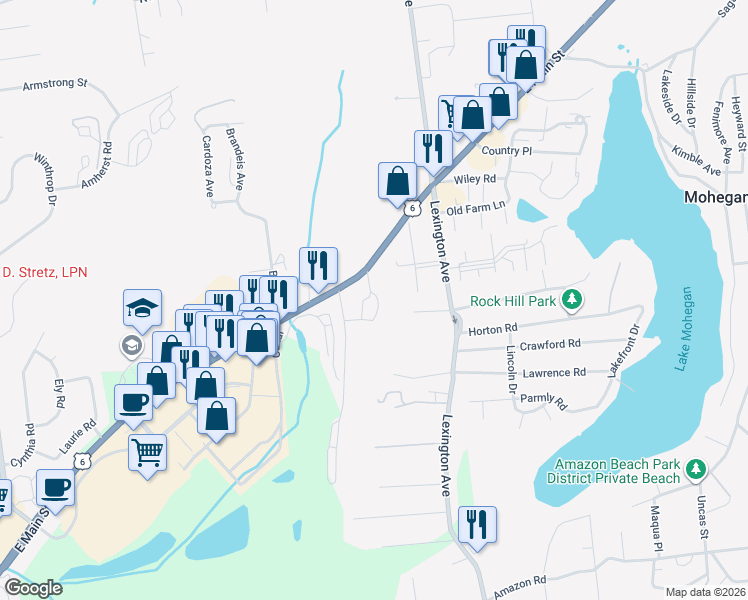 map of restaurants, bars, coffee shops, grocery stores, and more near 5 Sky View Avenue in Mohegan Lake