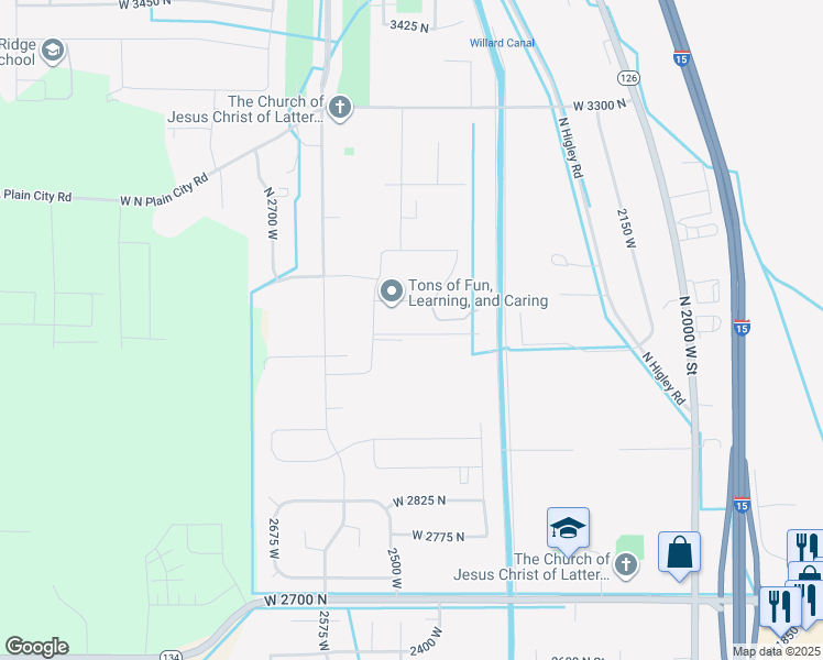 map of restaurants, bars, coffee shops, grocery stores, and more near 2452 West 3000 North in Farr West