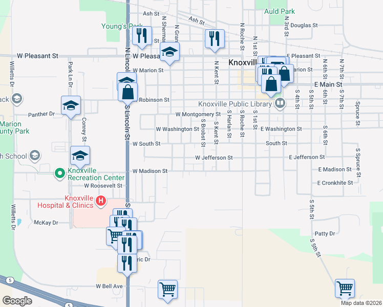map of restaurants, bars, coffee shops, grocery stores, and more near 514 South Brobst Street in Knoxville