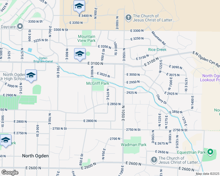 map of restaurants, bars, coffee shops, grocery stores, and more near 2942 North 975 East in Ogden