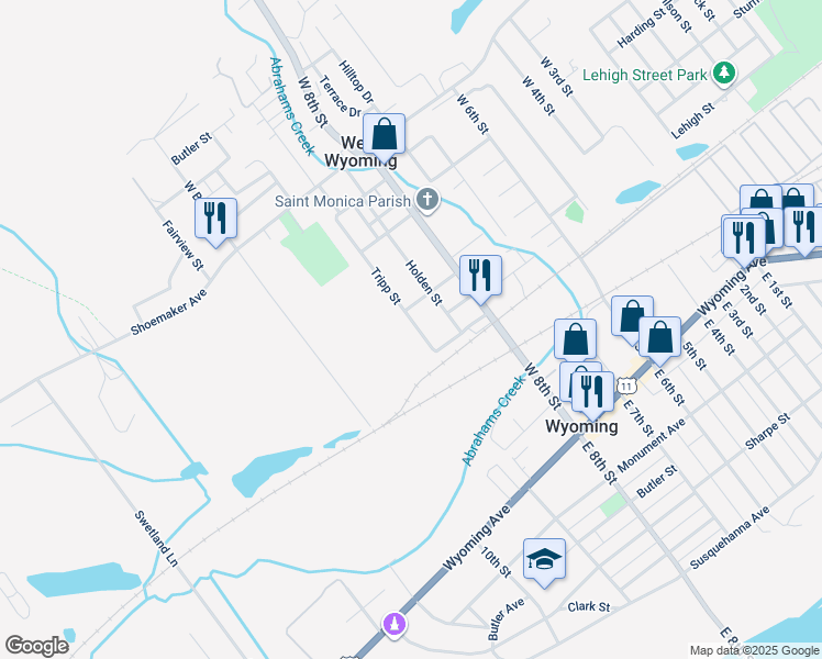 map of restaurants, bars, coffee shops, grocery stores, and more near 287 Tripp Street in Wyoming