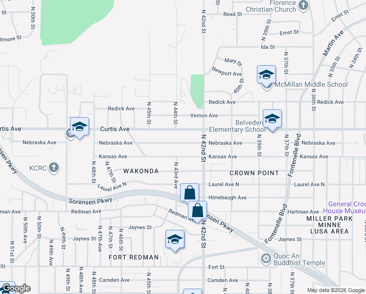 map of restaurants, bars, coffee shops, grocery stores, and more near 4235 Nebraska Ave in Omaha