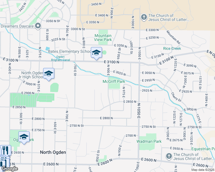 map of restaurants, bars, coffee shops, grocery stores, and more near 2937 North 900 East in North Ogden