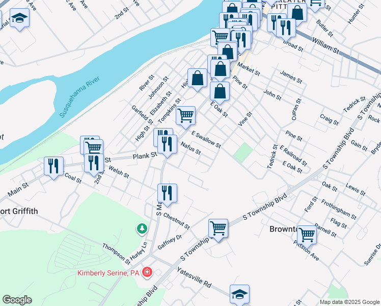 map of restaurants, bars, coffee shops, grocery stores, and more near 9 Landon Street in Pittston