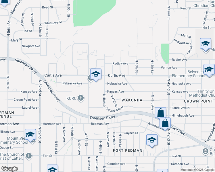 map of restaurants, bars, coffee shops, grocery stores, and more near 4725 Nebraska Avenue in Omaha
