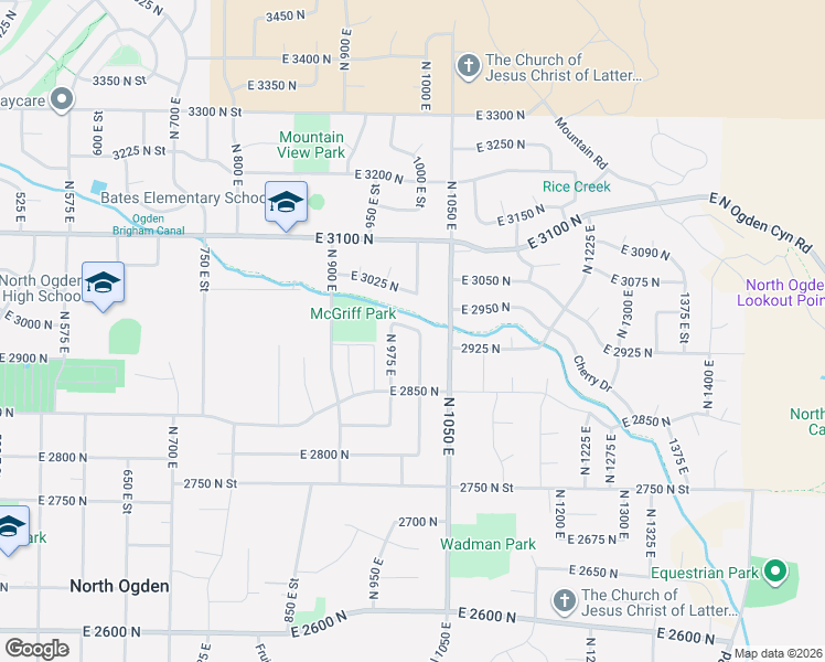 map of restaurants, bars, coffee shops, grocery stores, and more near 1019 East 2950 North in Ogden