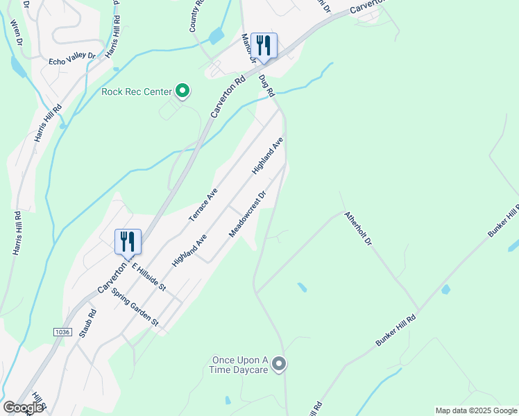 map of restaurants, bars, coffee shops, grocery stores, and more near 289 Meadowcrest Drive in Shavertown