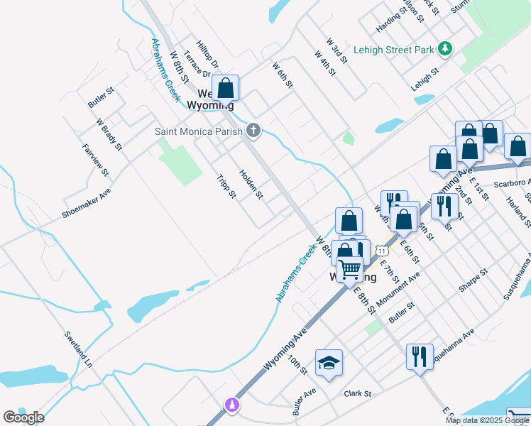 map of restaurants, bars, coffee shops, grocery stores, and more near 284 Holden Street in West Wyoming