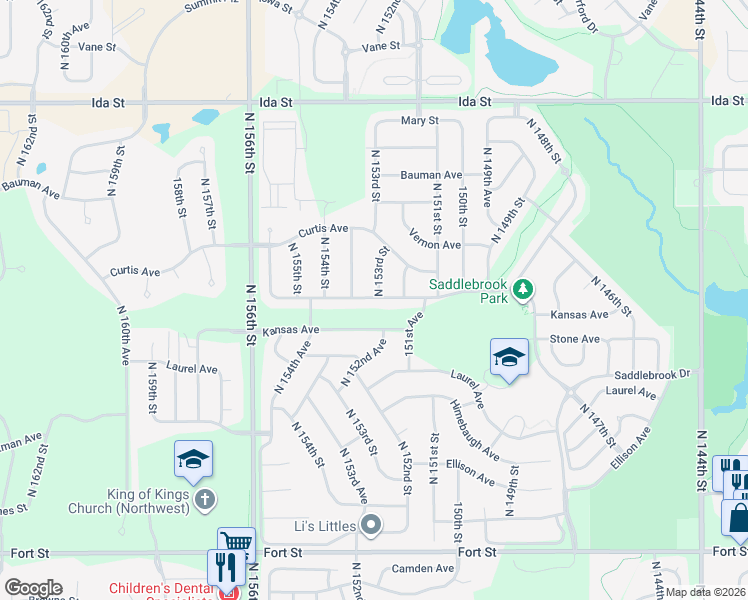 map of restaurants, bars, coffee shops, grocery stores, and more near 15305 Nebraska Avenue in Omaha