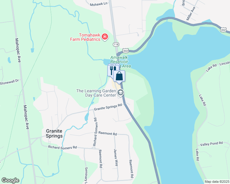 map of restaurants, bars, coffee shops, grocery stores, and more near 3 Old Tomahawk Street in Yorktown Heights
