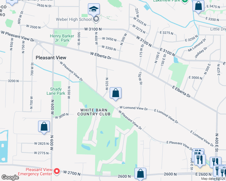 map of restaurants, bars, coffee shops, grocery stores, and more near 298 West 3100 North in Pleasant View