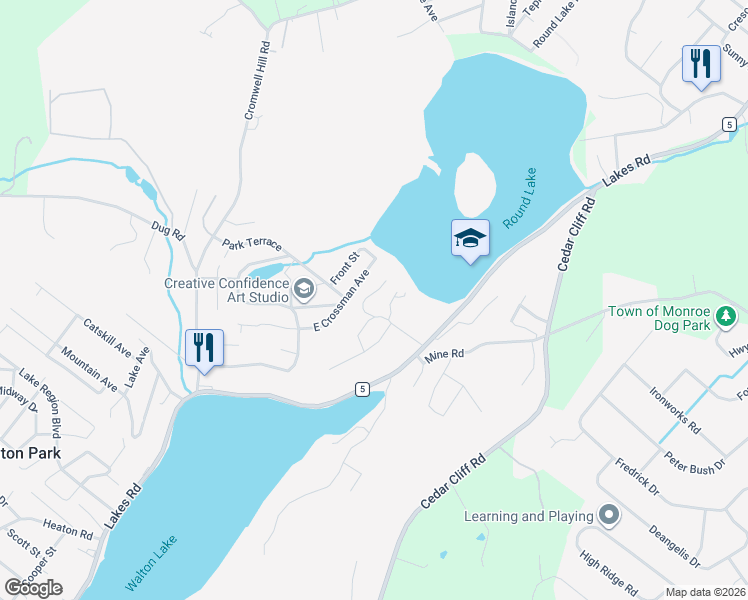 map of restaurants, bars, coffee shops, grocery stores, and more near 34 Frances Lane in Monroe