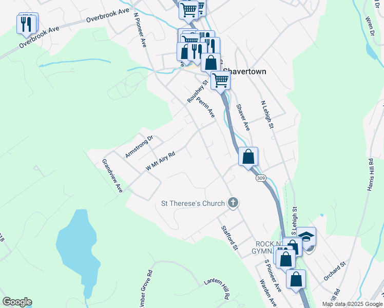 map of restaurants, bars, coffee shops, grocery stores, and more near 61 Grace Avenue in Shavertown