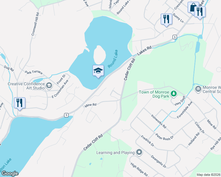 map of restaurants, bars, coffee shops, grocery stores, and more near 7 Goldman Road in Monroe