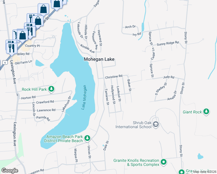 map of restaurants, bars, coffee shops, grocery stores, and more near 3294 Tamarac Street in Mohegan Lake