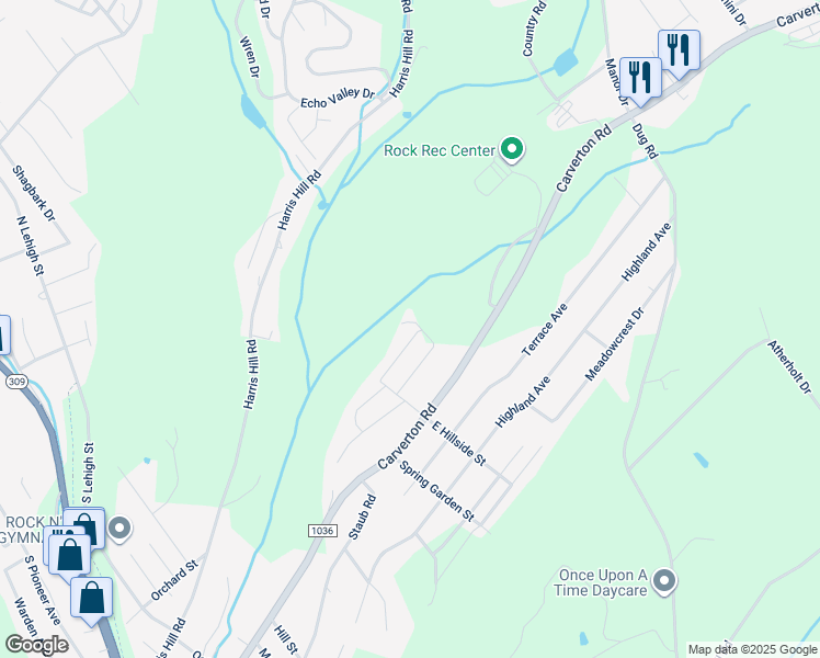 map of restaurants, bars, coffee shops, grocery stores, and more near 1 Creekside Drive in Shavertown