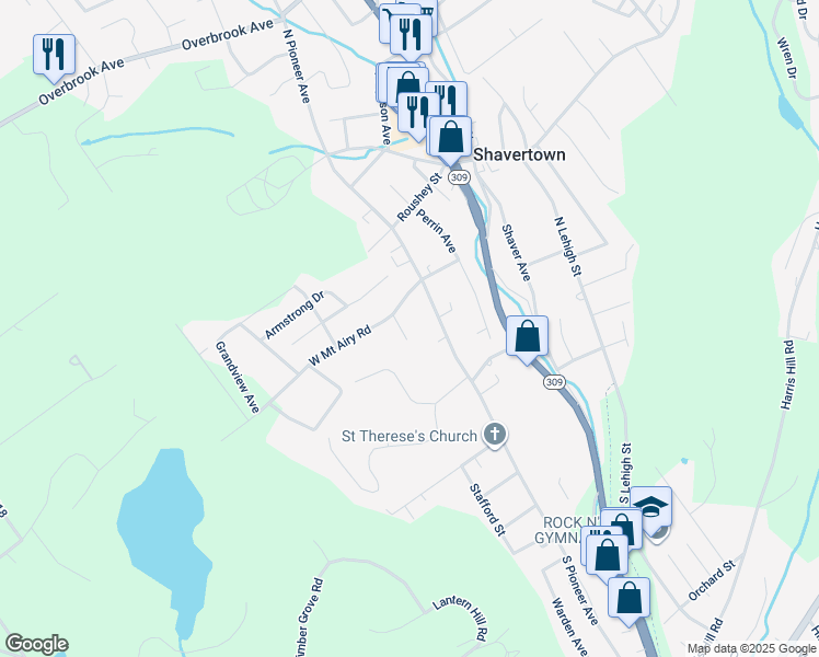 map of restaurants, bars, coffee shops, grocery stores, and more near 61 Grace Avenue in Shavertown
