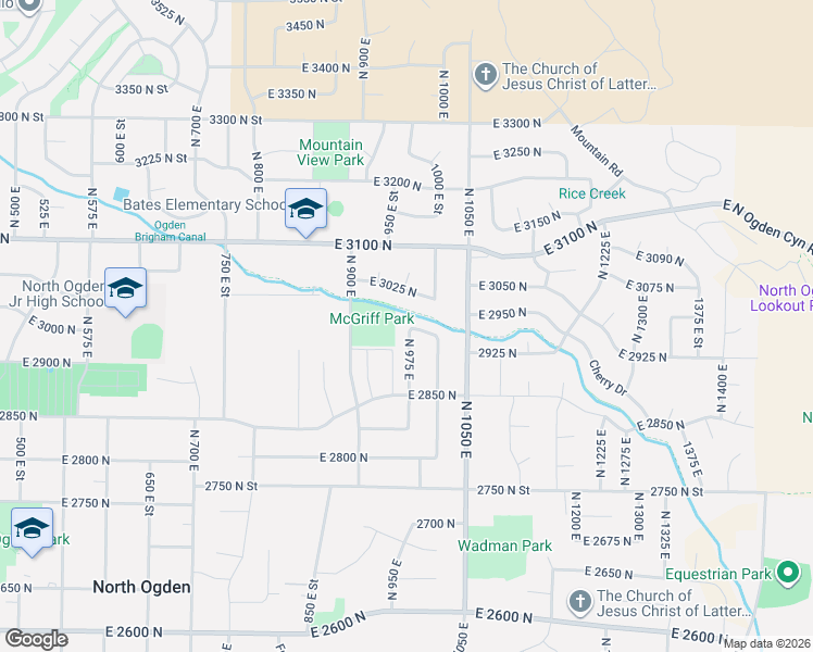 map of restaurants, bars, coffee shops, grocery stores, and more near 2942 North 975 East in Ogden