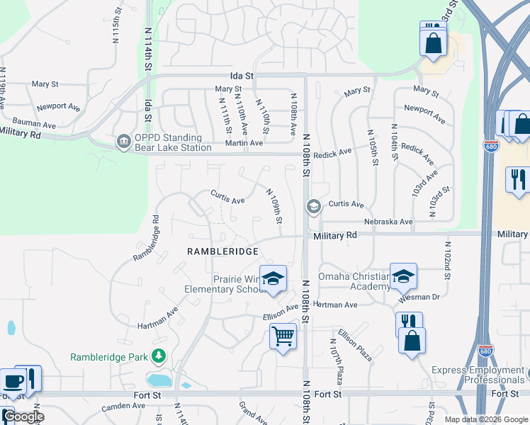 map of restaurants, bars, coffee shops, grocery stores, and more near 6037 North 110th Circle in Omaha