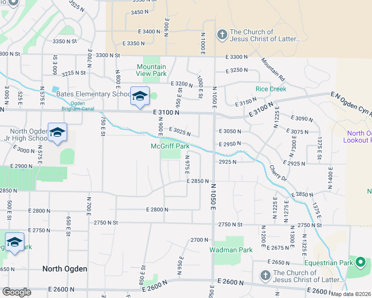 map of restaurants, bars, coffee shops, grocery stores, and more near 2942 North 975 East in Ogden