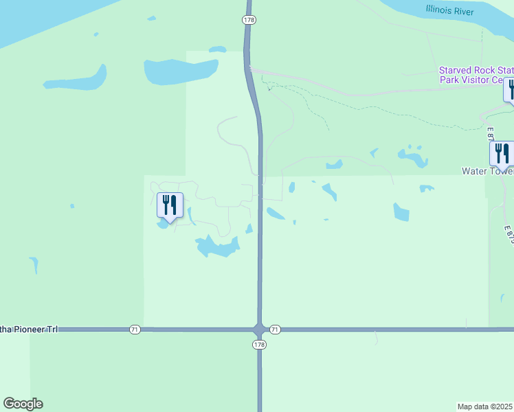 map of restaurants, bars, coffee shops, grocery stores, and more near 2643 North Il Rt 178-Ol-B in North Utica