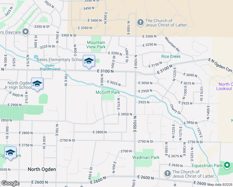 map of restaurants, bars, coffee shops, grocery stores, and more near 2953 North 975 East in Ogden