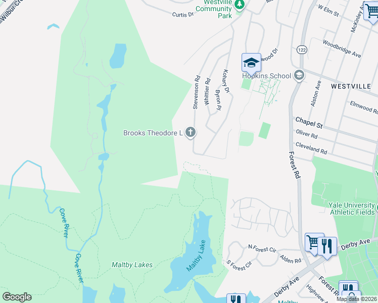 map of restaurants, bars, coffee shops, grocery stores, and more near 305 Stevenson Road in New Haven