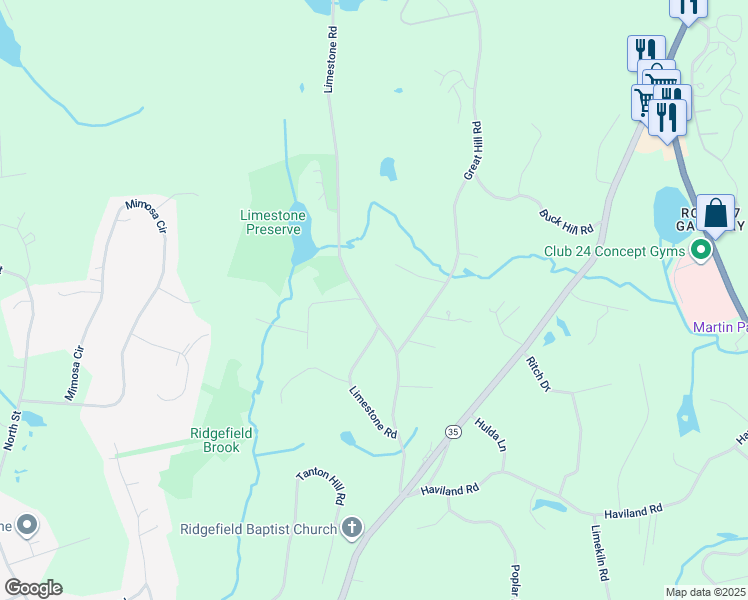 map of restaurants, bars, coffee shops, grocery stores, and more near 108 Limestone Road in Ridgefield