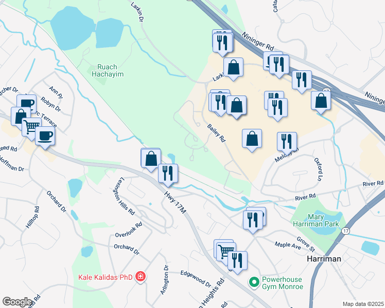map of restaurants, bars, coffee shops, grocery stores, and more near 15 Webster Court in Monroe