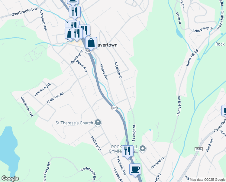 map of restaurants, bars, coffee shops, grocery stores, and more near 29 Shaver Avenue in Shavertown