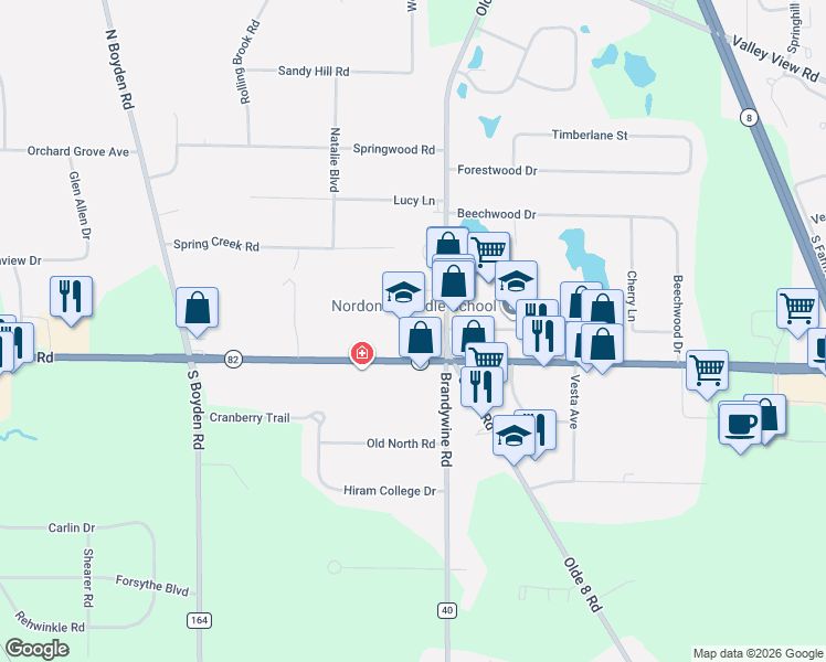 map of restaurants, bars, coffee shops, grocery stores, and more near 33 West Aurora Road in Northfield