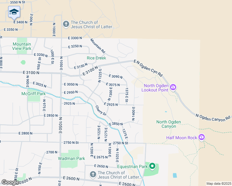 map of restaurants, bars, coffee shops, grocery stores, and more near 2997 North 1350 East in Ogden