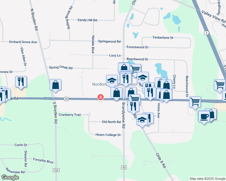 map of restaurants, bars, coffee shops, grocery stores, and more near 9374 Olde 8 Road in Northfield