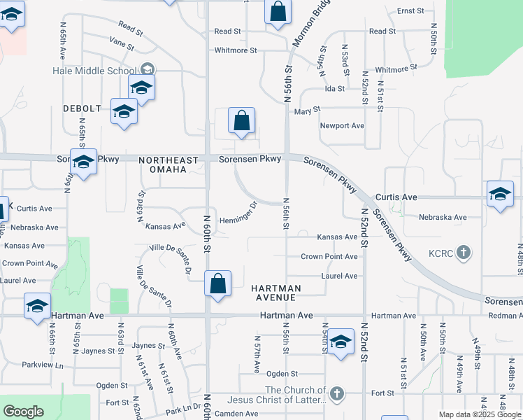 map of restaurants, bars, coffee shops, grocery stores, and more near 5615 Northampton Boulevard in Omaha