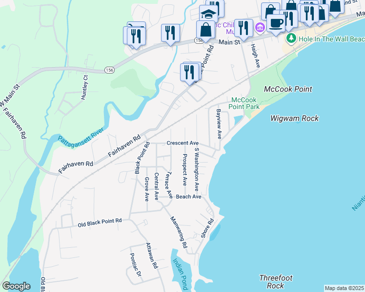 map of restaurants, bars, coffee shops, grocery stores, and more near 27 Prospect Avenue in East Lyme